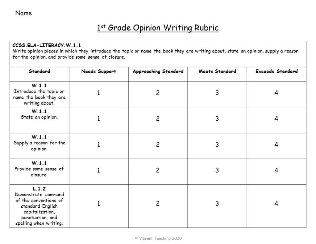 4th grade creative writing rubric