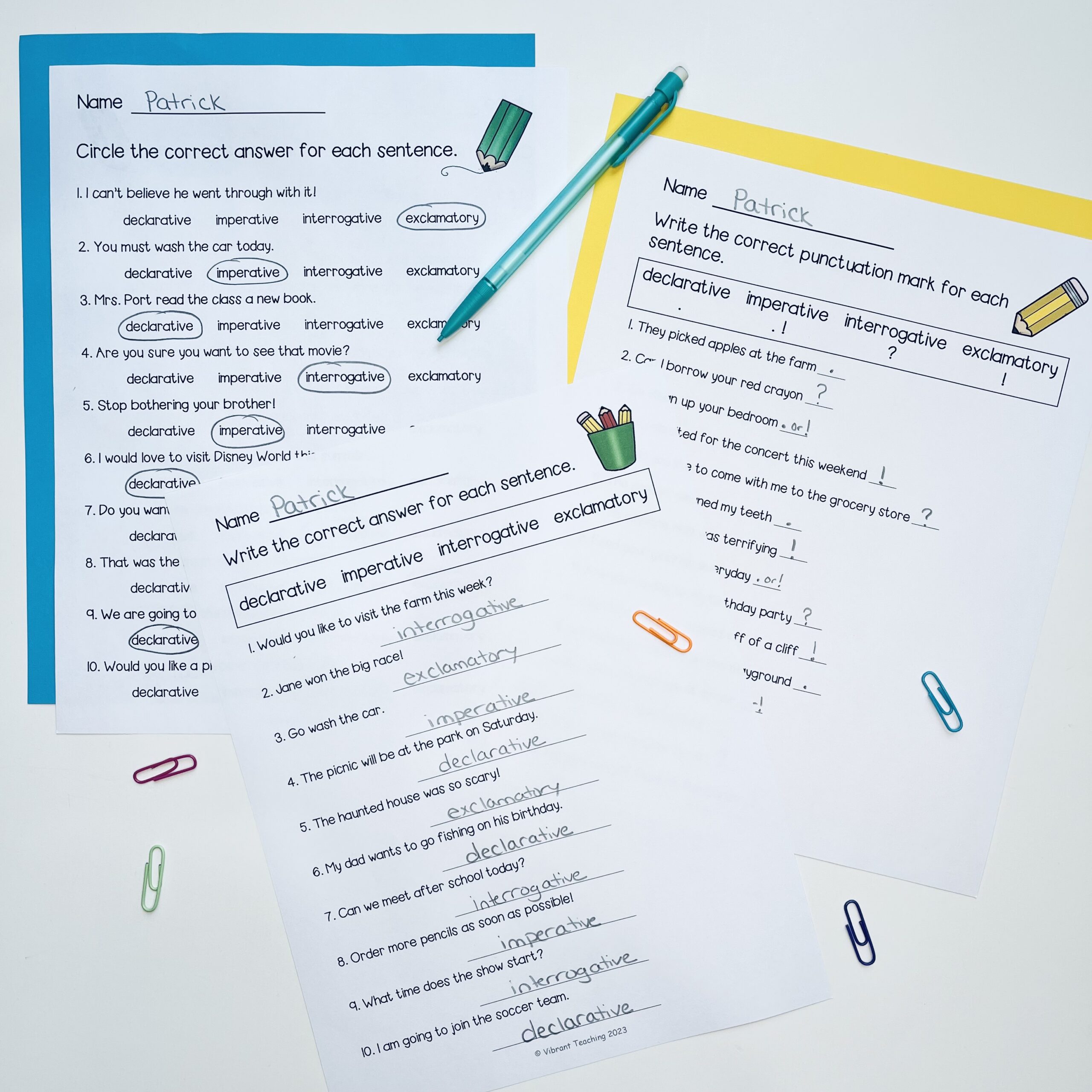 4 types of a sentence worksheets and activities for kids